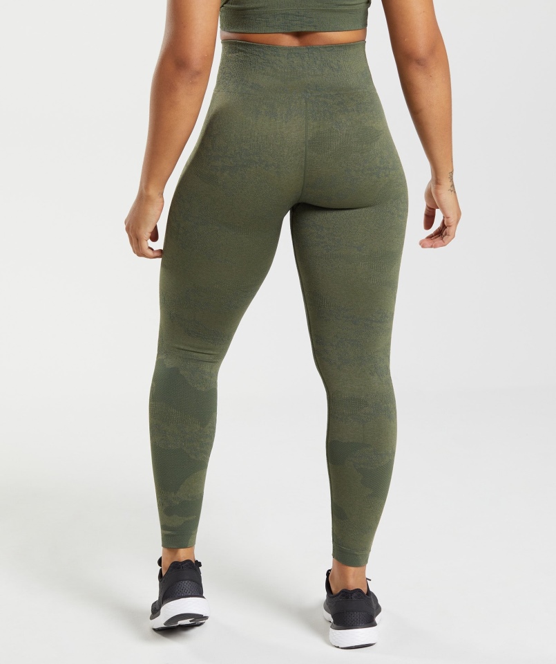 Gymshark Adaptacyjne Bezszwowe Legginsy Moro Lava-mech Oliwkowe Oliwkowe