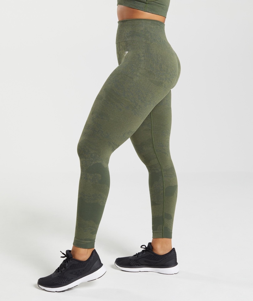Gymshark Adaptacyjne Bezszwowe Legginsy Moro Lava-mech Oliwkowe Oliwkowe