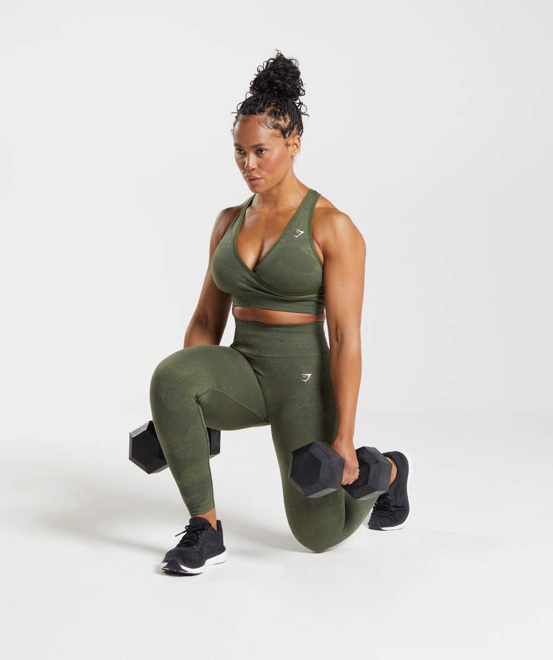 Gymshark Adaptacyjne Bezszwowe Legginsy Moro Lava-mech Oliwkowe Oliwkowe