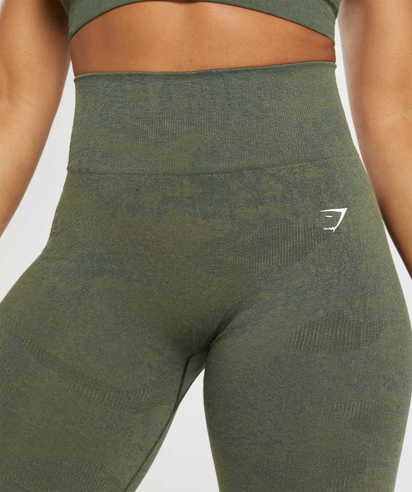 Gymshark Adaptacyjne Bezszwowe Legginsy Moro Lava-mech Oliwkowe Oliwkowe