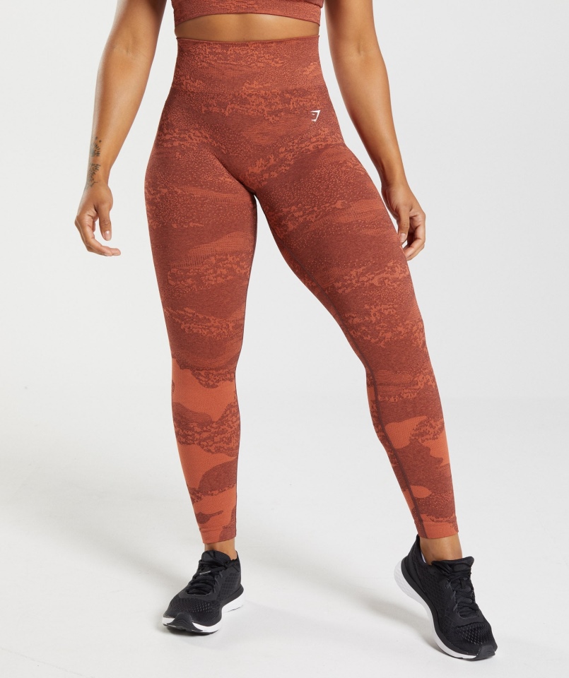 Gymshark Dostosowują Bezszwowe Legginsy Moro Lawa-storm Czerwono-wiśniowo-brązowy