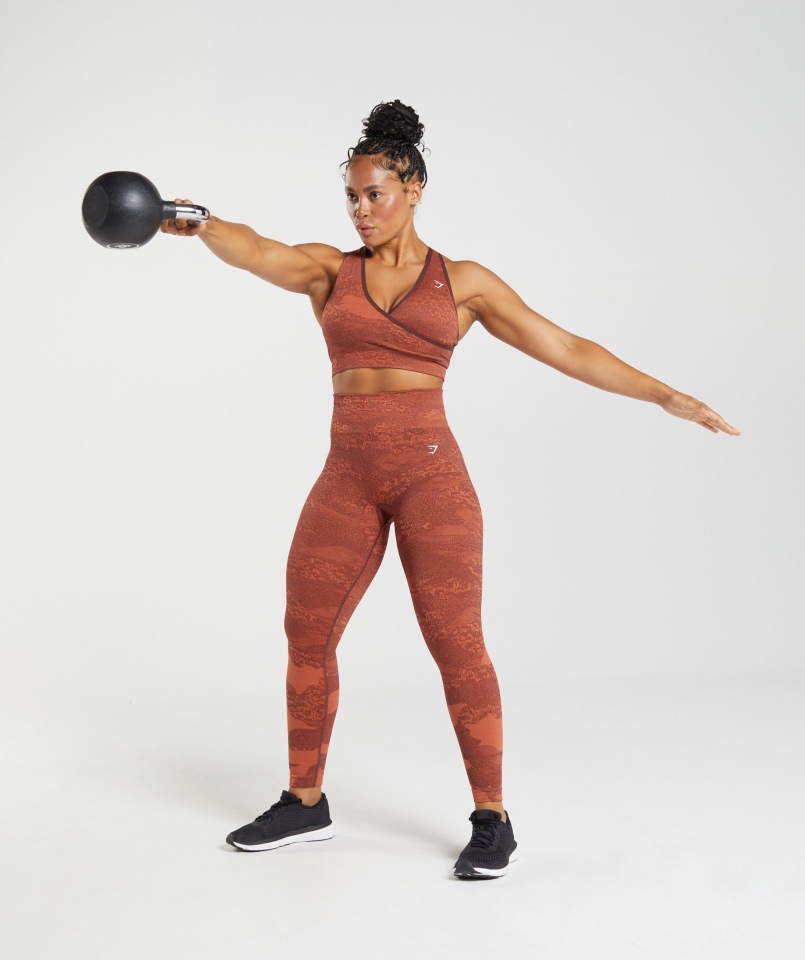 Gymshark Dostosowują Bezszwowe Legginsy Moro Lawa-storm Czerwono-wiśniowo-brązowy