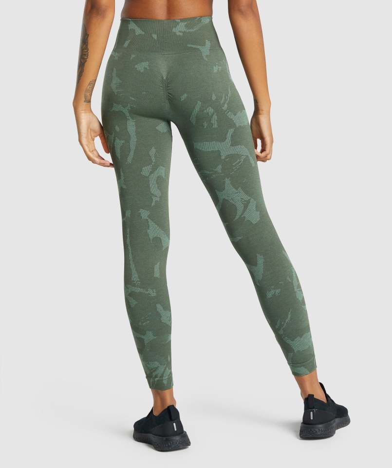 Gymshark Adaptacyjne Bezszwowe Legginsy Moro Savanna-green