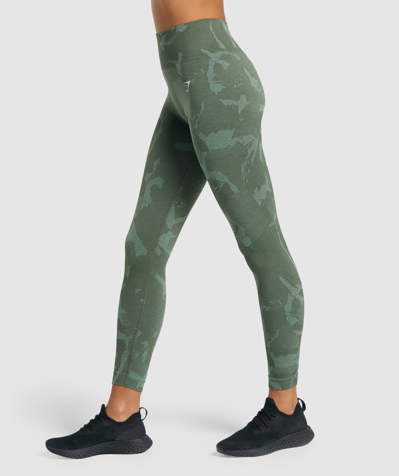 Gymshark Adaptacyjne Bezszwowe Legginsy Moro Savanna-green