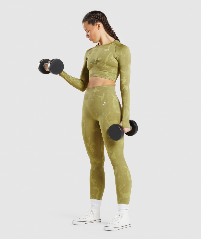 Gymshark Adaptacyjne Bezszwowe Legginsy Moro Savanna-griffin Green