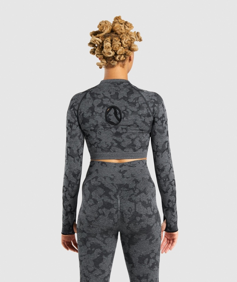 Gymshark Adapt Moro Bezszwowa Bluzka Z Długim Rękawem Czarna