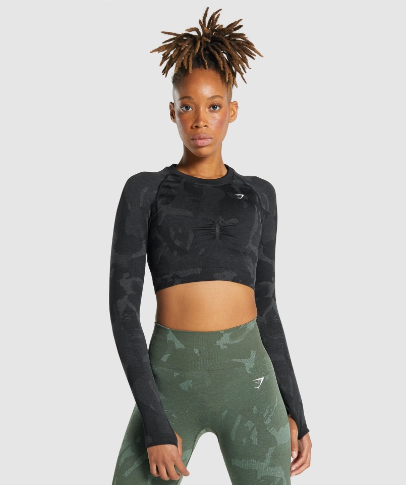 Gymshark Adapt Camo Bezszwowa Bluzka Z Długim Rękawem Savanna-black