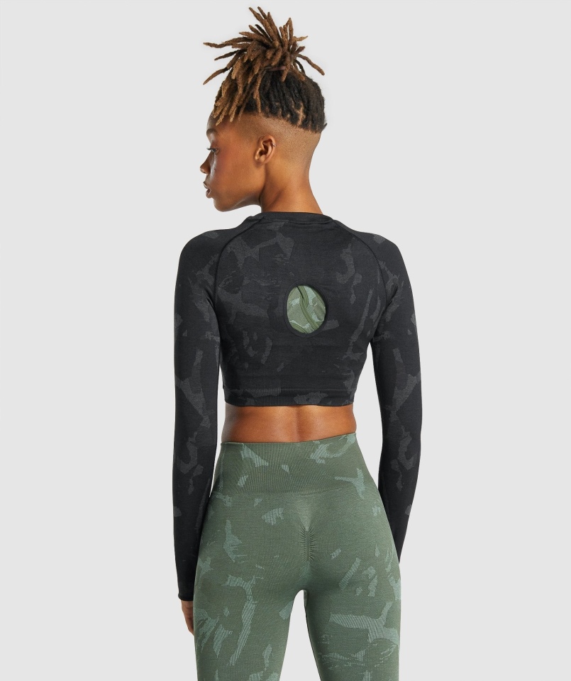 Gymshark Adapt Camo Bezszwowa Bluzka Z Długim Rękawem Savanna-black