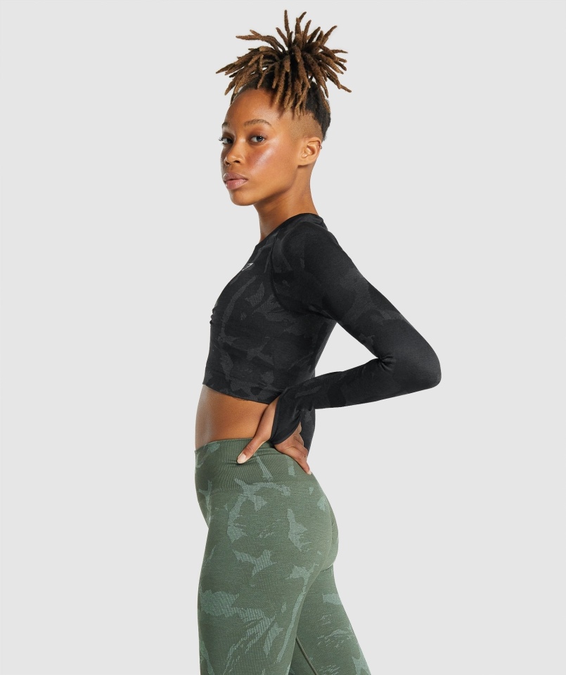Gymshark Adapt Camo Bezszwowa Bluzka Z Długim Rękawem Savanna-black