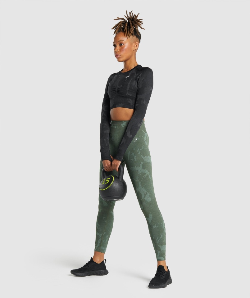 Gymshark Adapt Camo Bezszwowa Bluzka Z Długim Rękawem Savanna-black