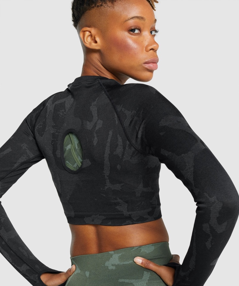 Gymshark Adapt Camo Bezszwowa Bluzka Z Długim Rękawem Savanna-black