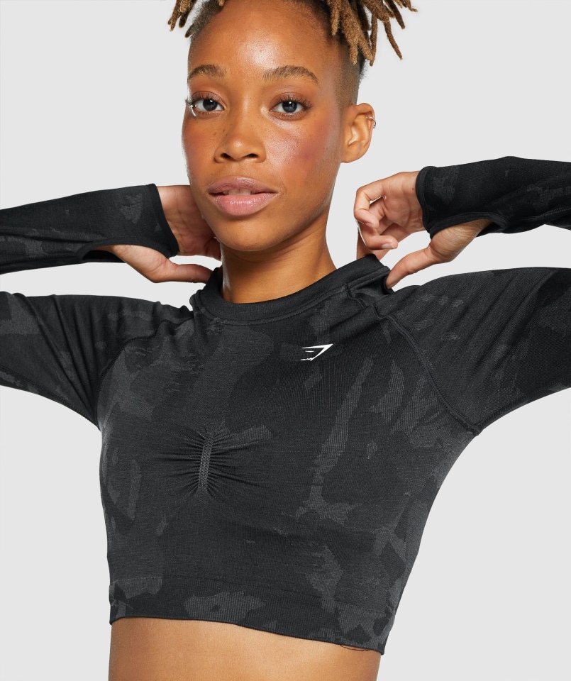 Gymshark Adapt Camo Bezszwowa Bluzka Z Długim Rękawem Savanna-black