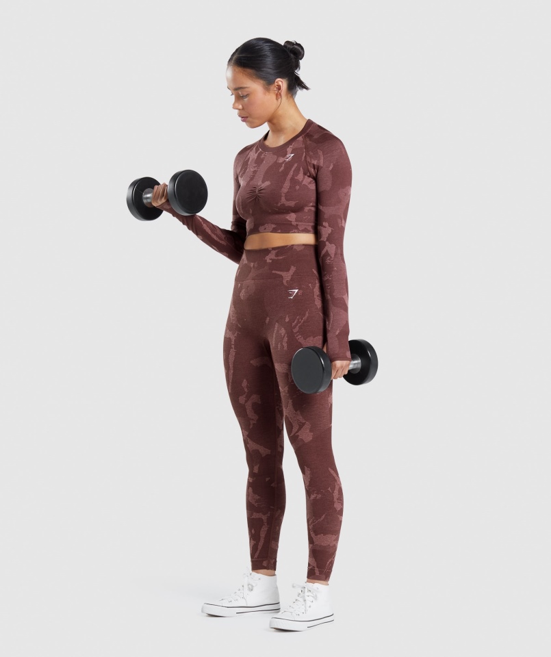 Gymshark Adapt Moro Bezszwowa Bluzka Z Długim Rękawem Sawanna-wiśnia Brązowa