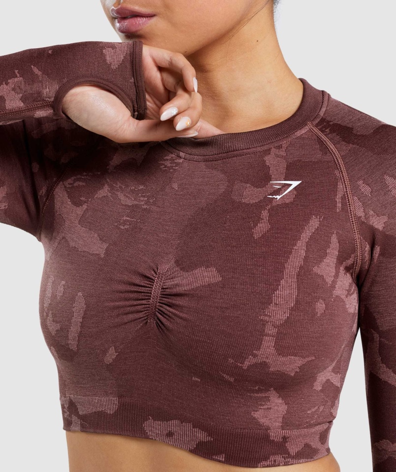 Gymshark Adapt Moro Bezszwowa Bluzka Z Długim Rękawem Sawanna-wiśnia Brązowa