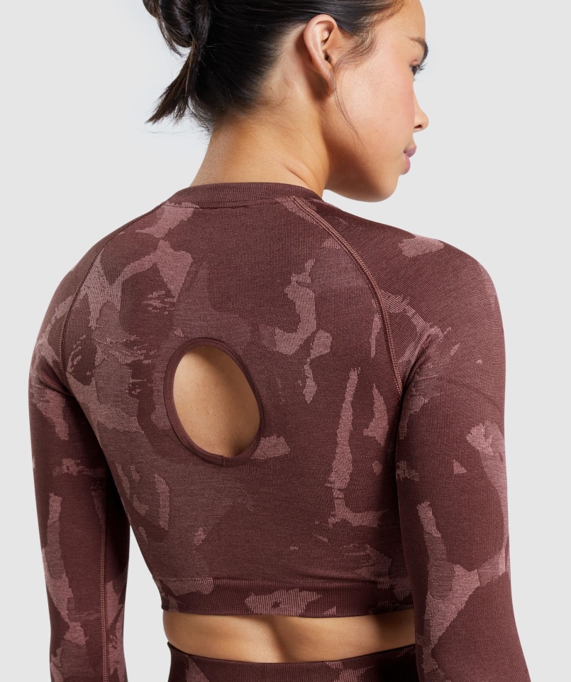 Gymshark Adapt Moro Bezszwowa Bluzka Z Długim Rękawem Sawanna-wiśnia Brązowa