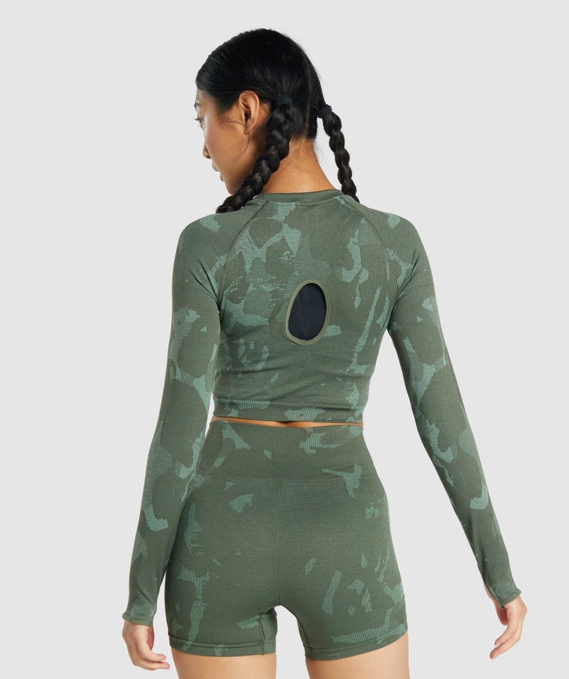 Gymshark Adapt Moro Bezszwowa Bluzka Z Długim Rękawem Savanna-green