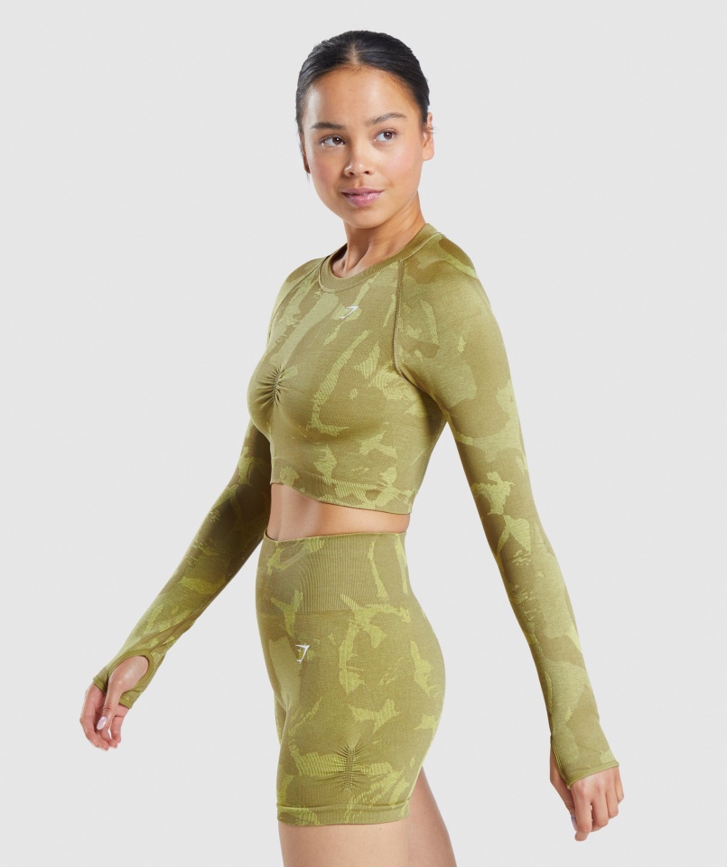 Gymshark Adapt Moro Bezszwowy Krótki Top Z Długim Rękawem Savanna-griffin Green