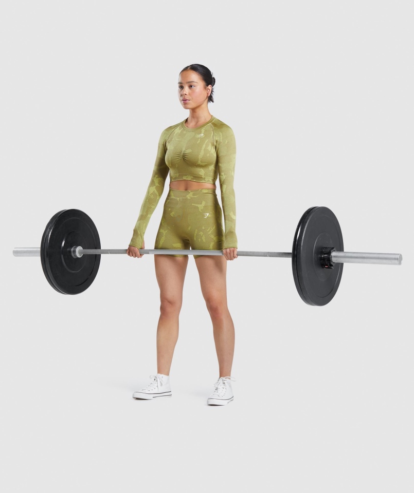 Gymshark Adapt Moro Bezszwowy Krótki Top Z Długim Rękawem Savanna-griffin Green