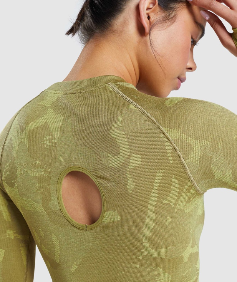 Gymshark Adapt Moro Bezszwowy Krótki Top Z Długim Rękawem Savanna-griffin Green