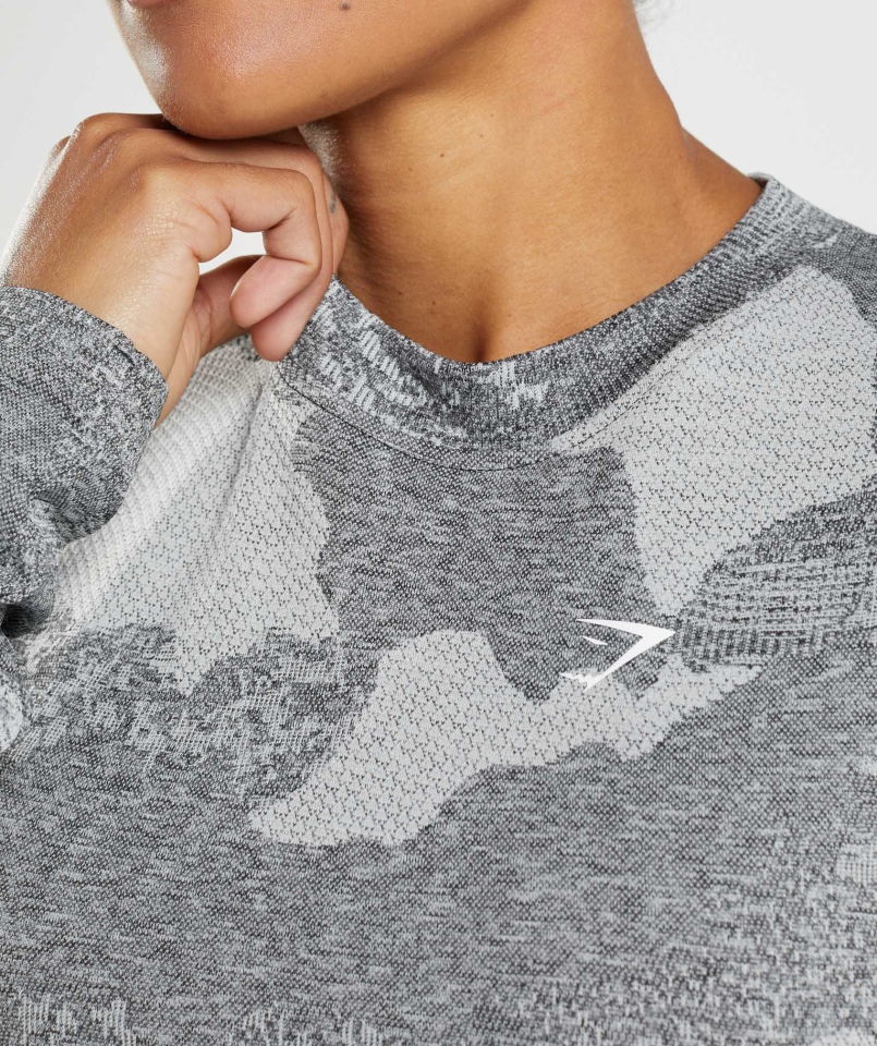 Gymshark Adapt Moro Bezszwowy Top Z Długim Rękawem Lava-light Szaro-czarny