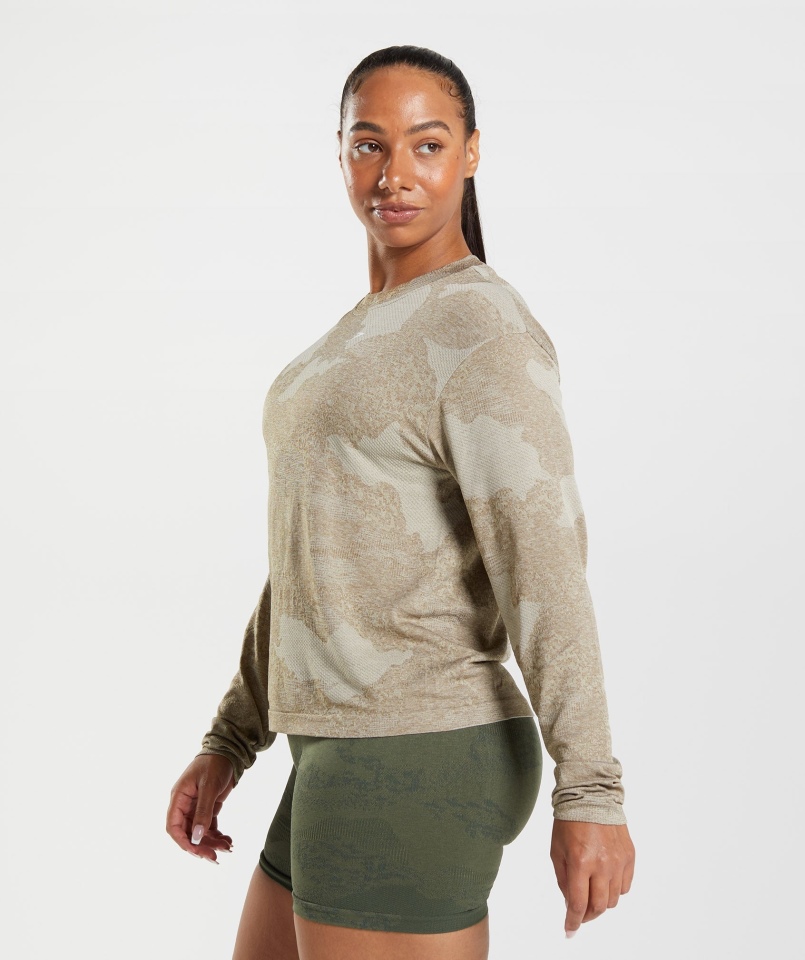 Gymshark Adapt Moro Bezszwowy Top Z Długim Rękawem Lava-pebble Grey-soul Brown