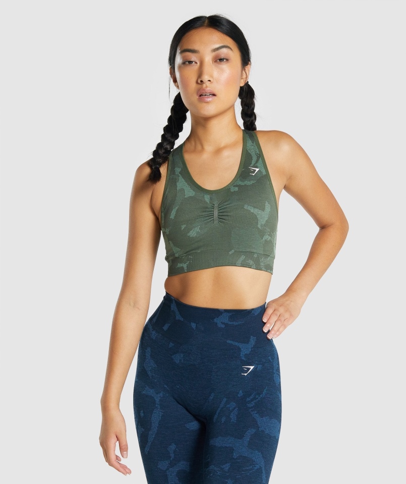 Gymshark Adapt Moro Bezszwowy Biustonosz Sportowy Z Tyłu Savanna-green
