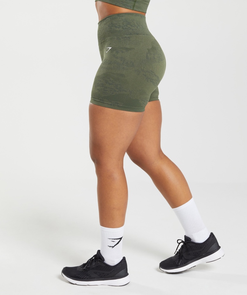 Gymshark Adaptive Camo Bezszwowe Szorty Lava-moss Oliwkowe Oliwkowe
