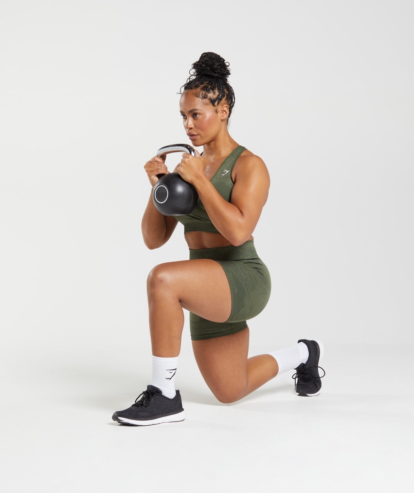 Gymshark Adaptive Camo Bezszwowe Szorty Lava-moss Oliwkowe Oliwkowe
