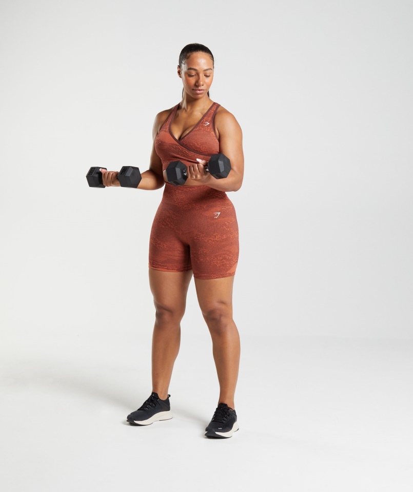 Gymshark Adaptacyjne Bezszwowe Szorty Moro Lawa-storm Czerwono-wiśniowe Brązowe