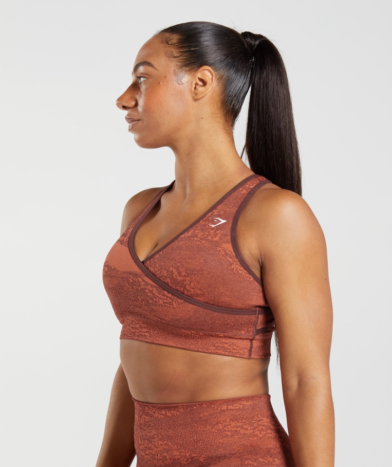 Gymshark Adapt Moro Bezszwowy Biustonosz Sportowy Lawa| Burza Czerwono-wiśniowo-brązowa