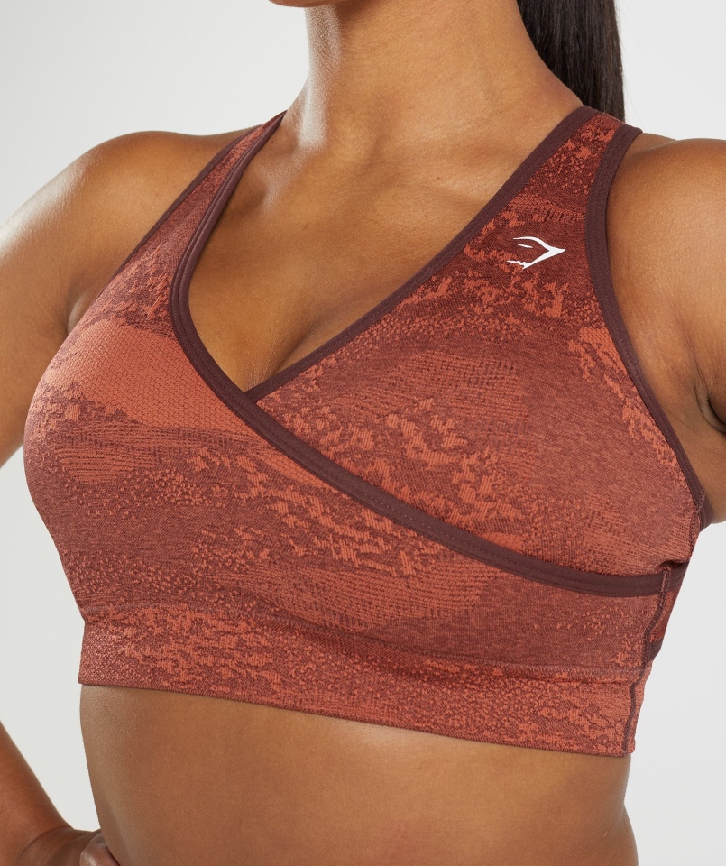 Gymshark Adapt Moro Bezszwowy Biustonosz Sportowy Lawa| Burza Czerwono-wiśniowo-brązowa