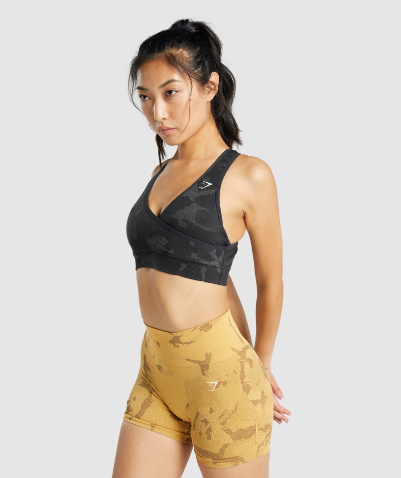 Bezszwowy Biustonosz Sportowy Gymshark Adapt Moro Savanna-czarny