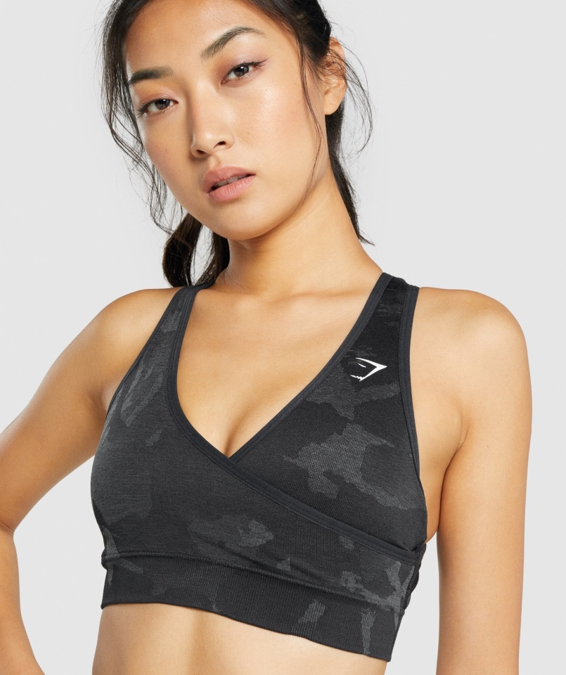 Bezszwowy Biustonosz Sportowy Gymshark Adapt Moro Savanna-czarny