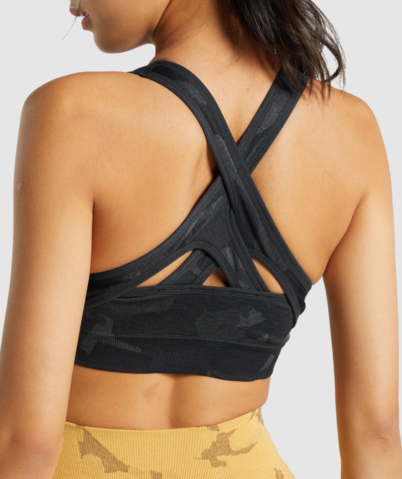 Bezszwowy Biustonosz Sportowy Gymshark Adapt Moro Savanna-czarny