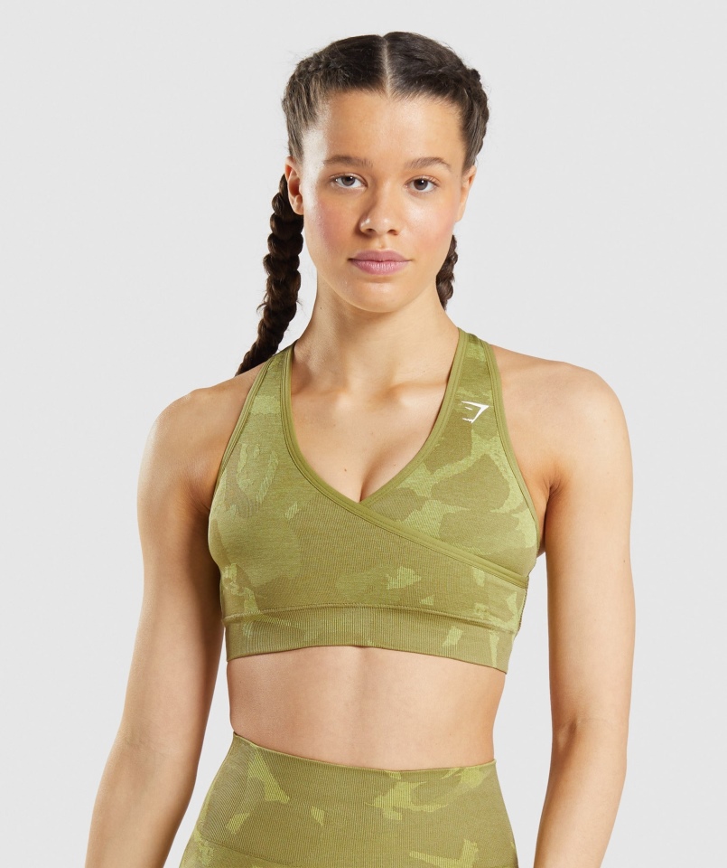 Gymshark Adapt Moro Bezszwowy Biustonosz Sportowy Savanna-griffin Green