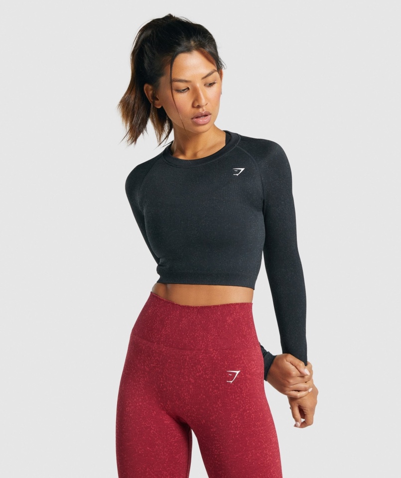 Gymshark Adapt Fleck Bezszwowy Krótki Top Z Długim Rękawem Mineralno-czarny