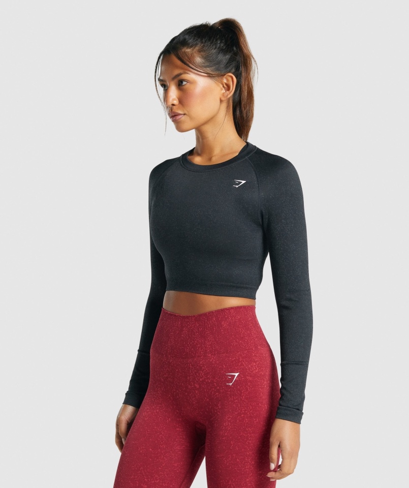 Gymshark Adapt Fleck Bezszwowy Krótki Top Z Długim Rękawem Mineralno-czarny