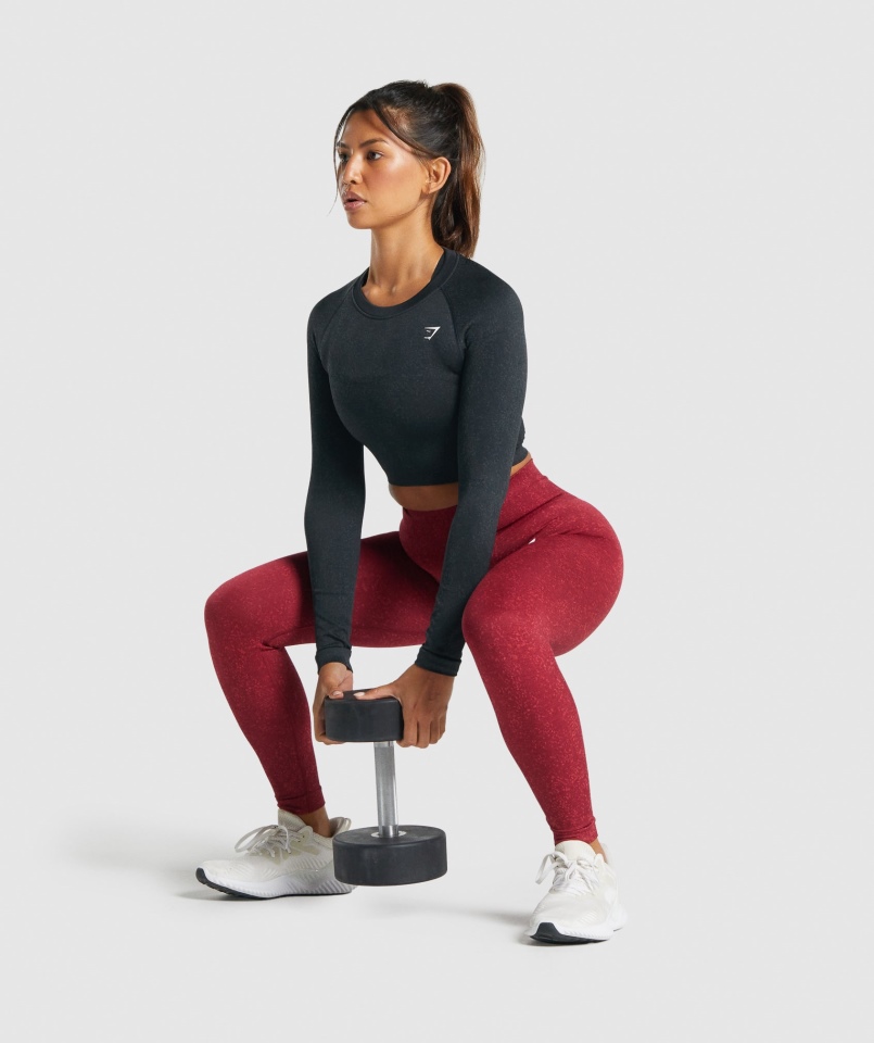 Gymshark Adapt Fleck Bezszwowy Krótki Top Z Długim Rękawem Mineralno-czarny