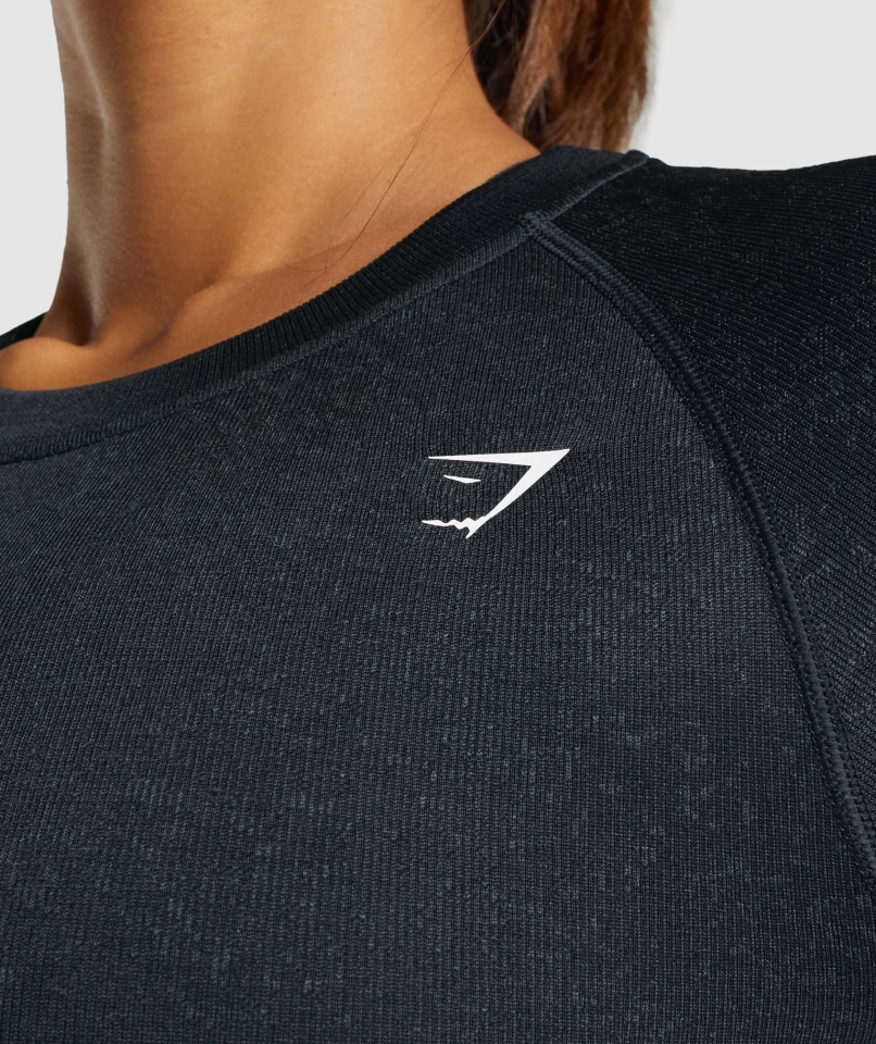 Gymshark Adapt Fleck Bezszwowy Krótki Top Z Długim Rękawem Mineralno-czarny