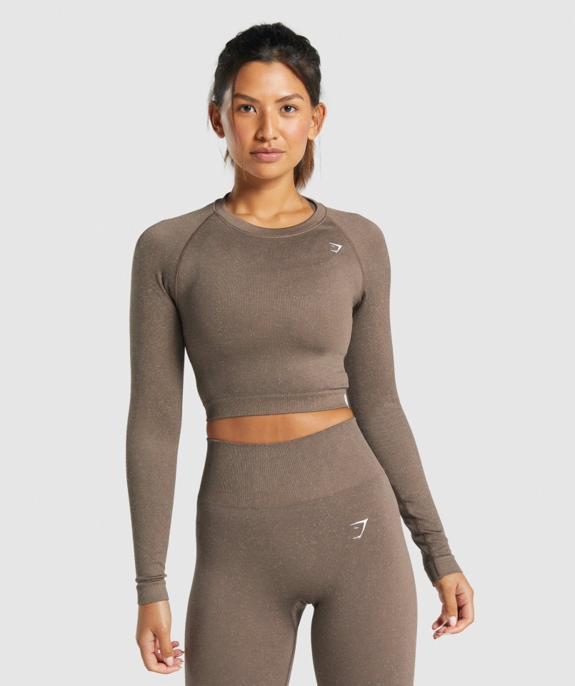 Gymshark Adapt Fleck Bezszwowa Bluzka Z Długim Rękawem Mineralno-brązowy