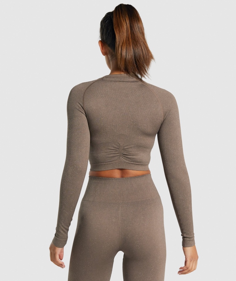 Gymshark Adapt Fleck Bezszwowa Bluzka Z Długim Rękawem Mineralno-brązowy