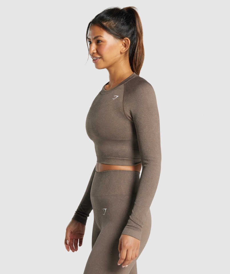 Gymshark Adapt Fleck Bezszwowa Bluzka Z Długim Rękawem Mineralno-brązowy