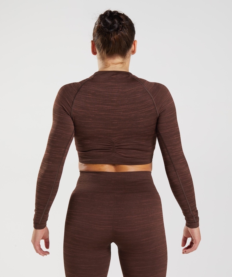 Gymshark Adapt Marl Bezszwowy Krótki Top Z Długim Rękawem Vlt-archive Brązowo-brązowy