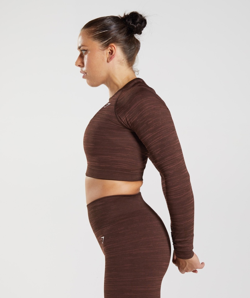Gymshark Adapt Marl Bezszwowy Krótki Top Z Długim Rękawem Vlt-archive Brązowo-brązowy