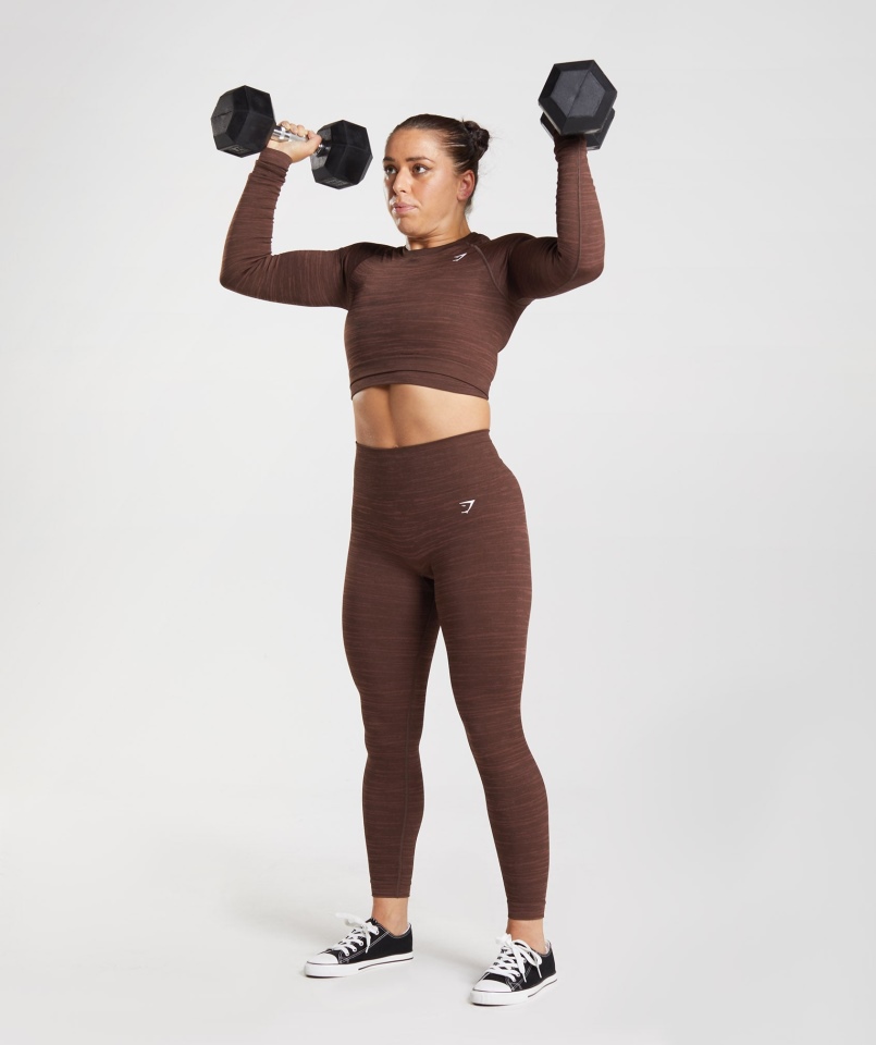 Gymshark Adapt Marl Bezszwowy Krótki Top Z Długim Rękawem Vlt-archive Brązowo-brązowy