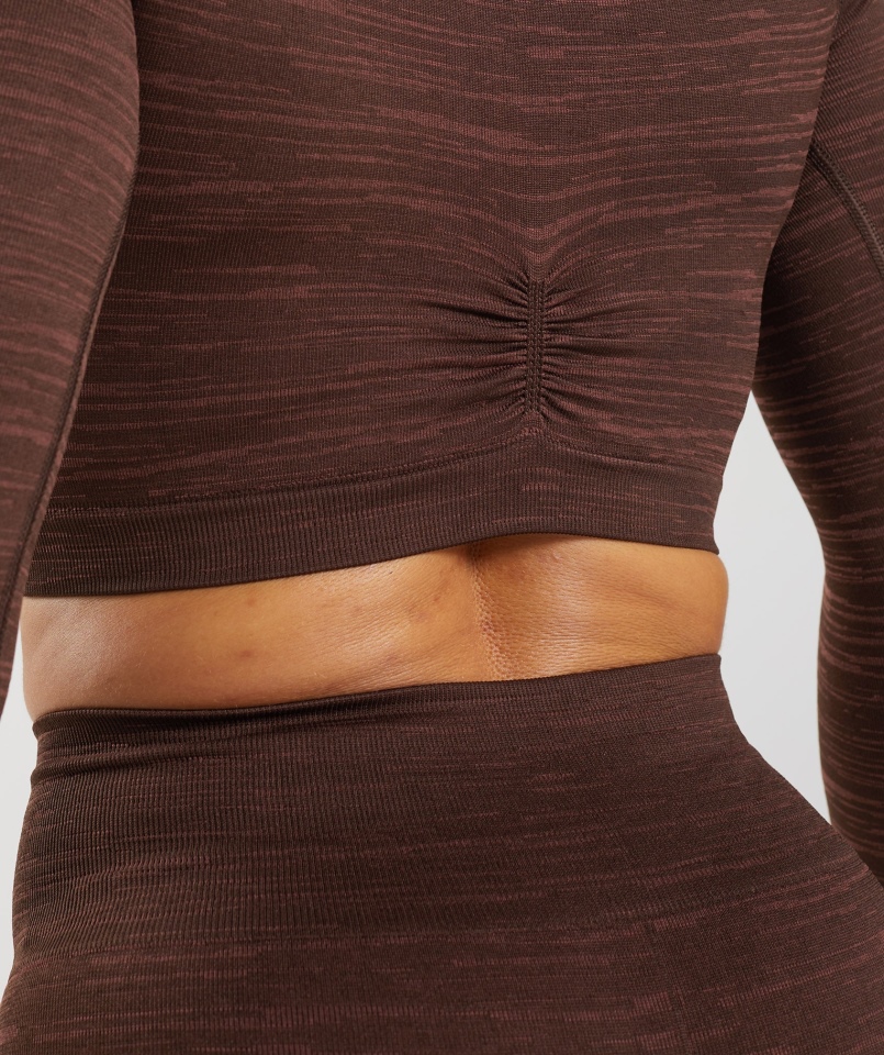 Gymshark Adapt Marl Bezszwowy Krótki Top Z Długim Rękawem Vlt-archive Brązowo-brązowy
