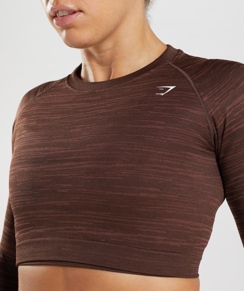 Gymshark Adapt Marl Bezszwowy Krótki Top Z Długim Rękawem Vlt-archive Brązowo-brązowy