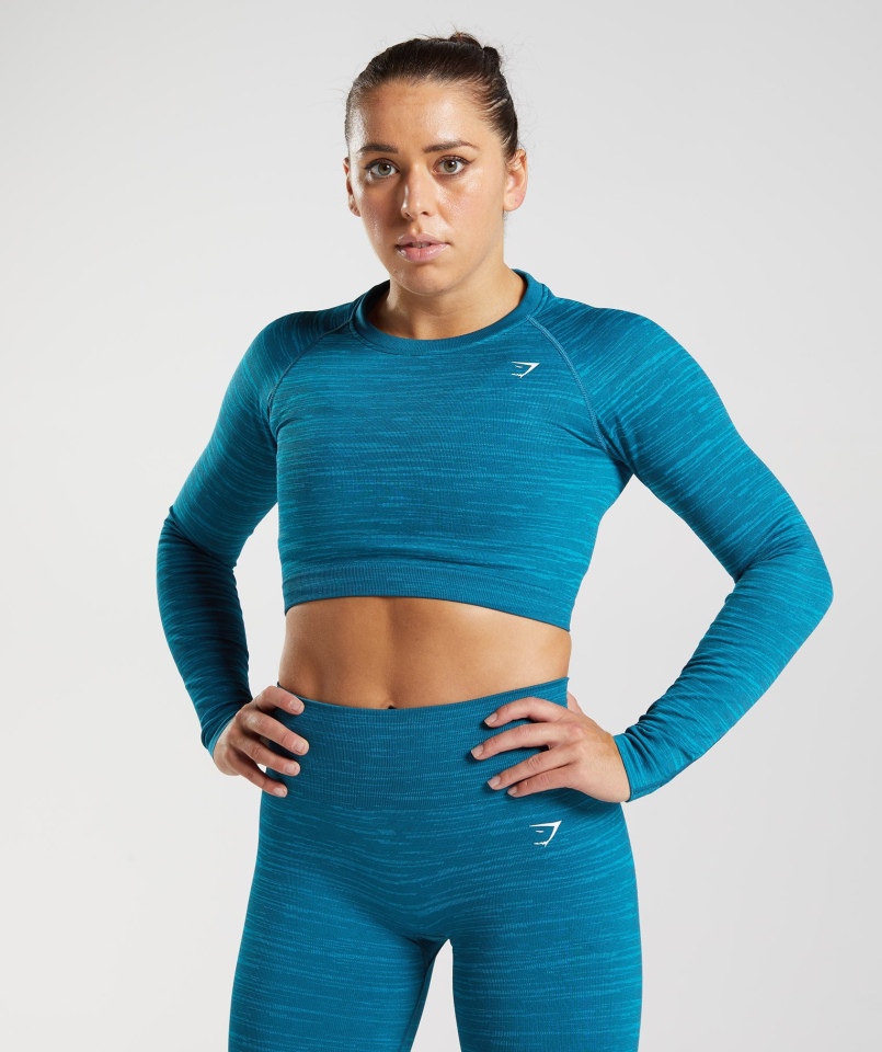 Gymshark Adapt Marl Bezszwowa Bluzka Z Długim Rękawem Vlt-atlantic Blue-shark Blue