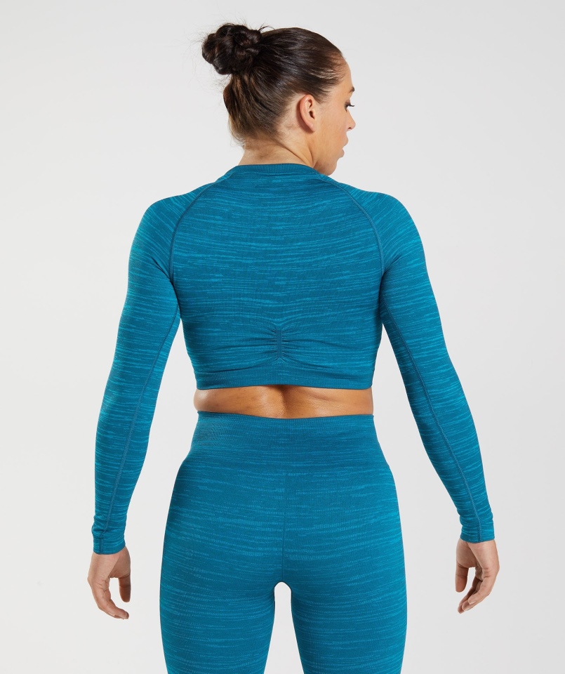 Gymshark Adapt Marl Bezszwowa Bluzka Z Długim Rękawem Vlt-atlantic Blue-shark Blue