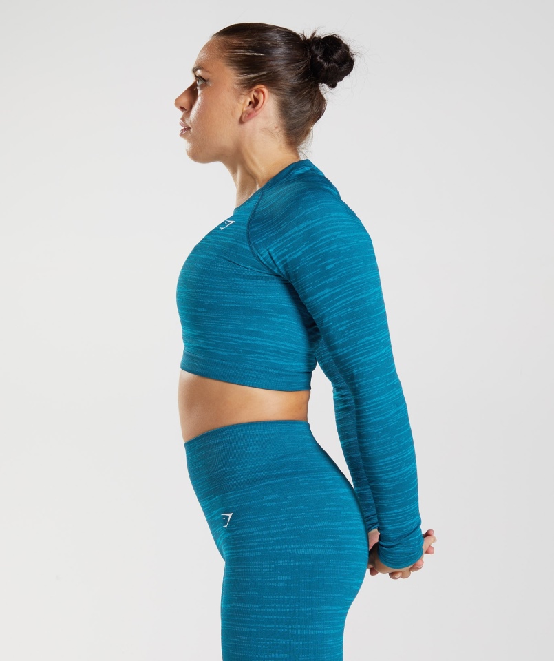 Gymshark Adapt Marl Bezszwowa Bluzka Z Długim Rękawem Vlt-atlantic Blue-shark Blue